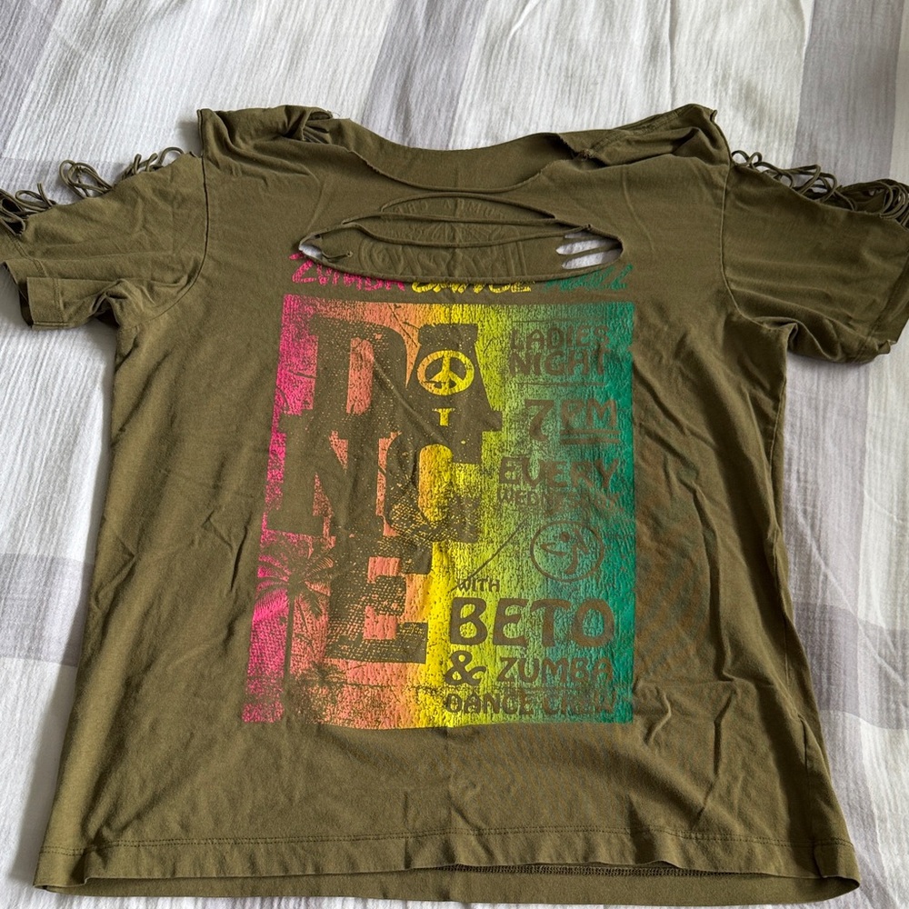 Zumba Fitness Olive Green Short Sleeve Dance with Beto Shirt